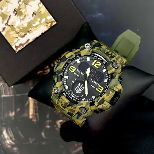 Наручний годинник чоловічий 003CMGRUASI Тризуб срібло Зелений камуфляж + Коробка. Patriot acs0031059 - фото 4