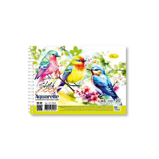 Скетчбук акварельный "Птички" А5 Апельсин АП-0204-3, 20 листов - фото 1
