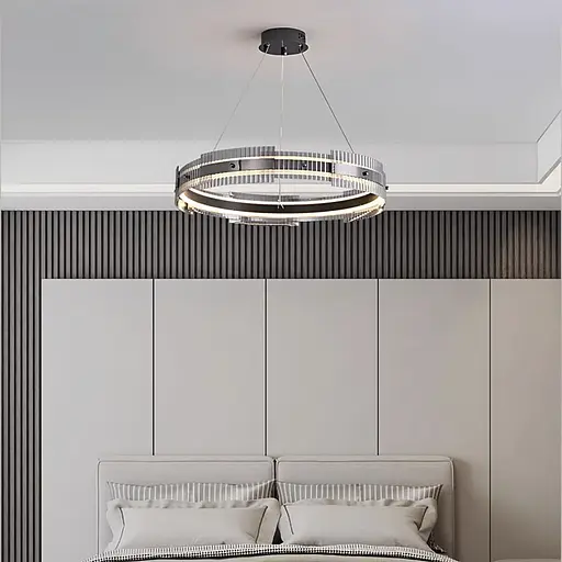 Черная кольцевая люстра с графитовыми пластинами Ø 60 см Ст. MJ 233-600 BK Line F - фото 1