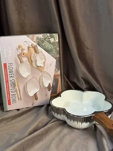 Керамическая тарелка с ручкой в форме листа для десертов фруктов Белый с серебряным - фото 6