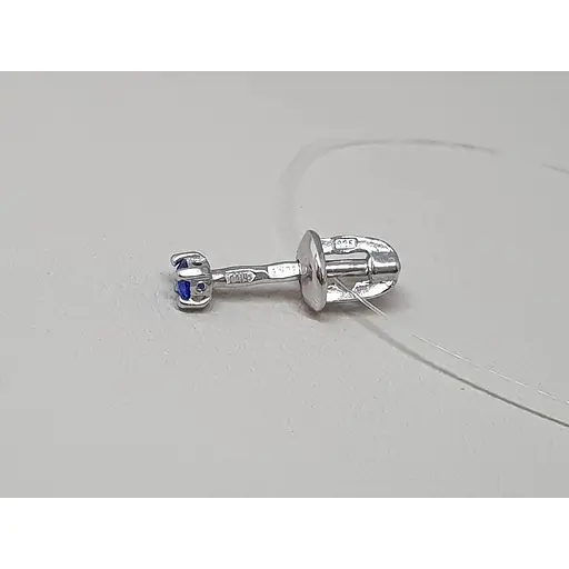 Серебряная моносерьга пуссета с фианитом. 3004.2С Синий - фото 3