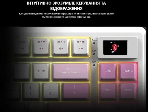 Клавіатура ігрова механічна MSI FORGE GK-600 W TKL Wireless, EN/UKR/RU, RGB VIOLET - фото 9