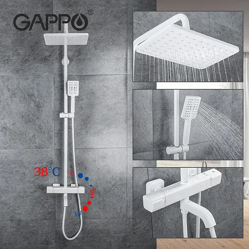 Душова система з термостатом Gappo G2491-8, вилив - перемикач на лійку, білий, Білий - фото 2
