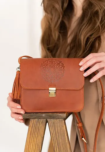 Шкіряна жіноча бохо-сумка Лілу світло-коричнева Crazy Horse - фото 7