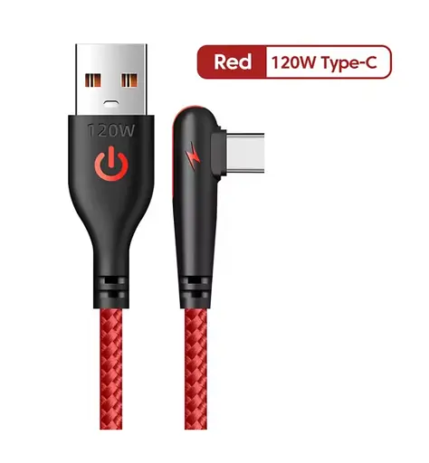 Плетеный кабель для быстрой зарядки USB Type C. 90 градусов. Красный 1,5м  - фото 2