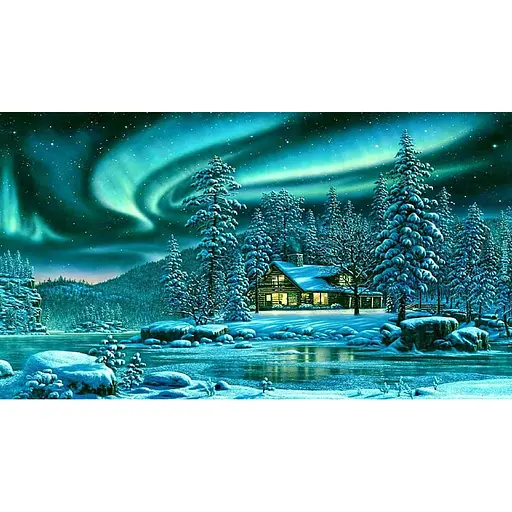 Алмазная мозаика Чарівний діамант Зима. Северное сияние со стразами на подрамнике 40 x 50 см