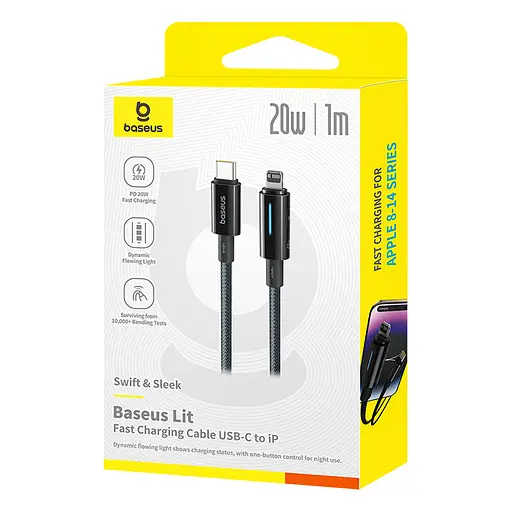 Кабель Baseus Lit Button Control Fast Charging Data Cable USB-C to iP 20W 1 м Чорний - фото 2