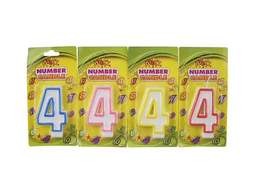 Свічка-цифра з кольоровим контуром, цифра 4, 4 шт. в упаковці