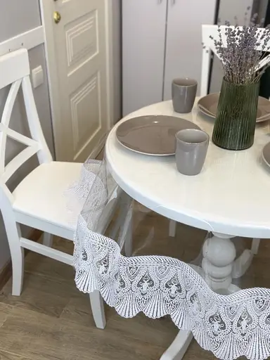 Силіконова скатертина з білим мереживом Рішельє 15 см 380х120 см - фото 2