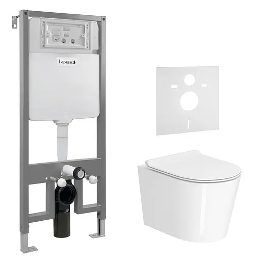 Комплект инсталляция 3 в 1 Imprese i2330 + унитаз Imprese Jess Rimless i11330 с сидением Soft Close, Белый - фото 1