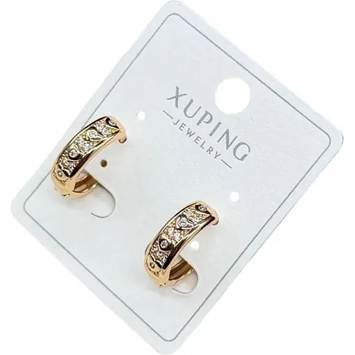 Сережки кільця Xuping з камінчиками на бортах гіпоалергенне медичне золото - фото 1