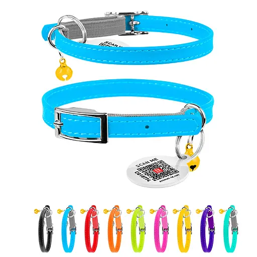 Ошейник для кошек кожаный Waudog Glamour с QR-паспортом без украшений XXS Ш 9 мм Д 22-30 см голубой - фото 2