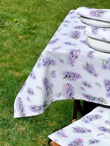 Водоотталкивающая Скатерть с 3D принтом Сирень 130х100 см (+ 2 салфетки 30х40) Сиреневый - фото 3