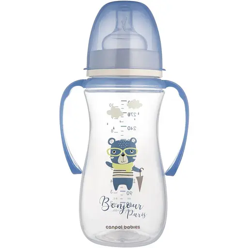 Пляшка Canpol babies PP Easystart Bonjour Paris антиколікова з широким отвором та ручками 300 мл синя (35/241_blu)