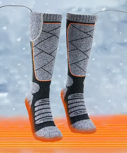 Высокие носки с подогревом и блоком питания на 2200mAh (Серые с ромбиками) - фото 4