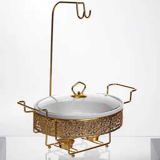 Мармитница настольная фарфоровая 2.5 литра мармит круглый на подставке Белый с золотом Yiwu YL-76 - фото 9