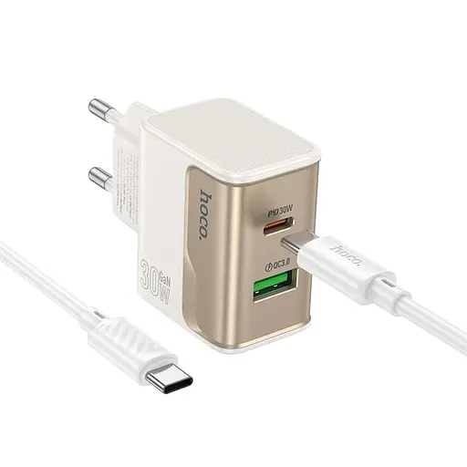 МЗП Hoco CS73A Star Speed PD30W+QC3.0 (1USB-A/1C) + кабель Type-C to Type-C White - фото 2