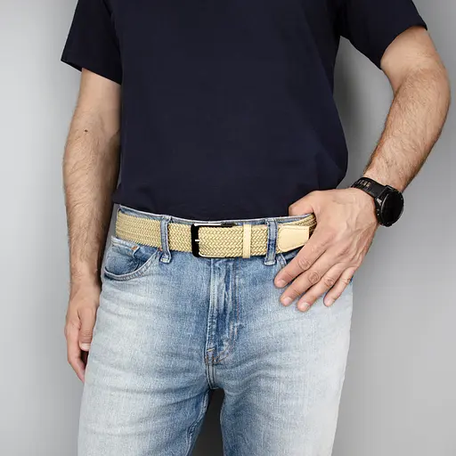 Ремінь гумка чоловічий PS-40044 (130 см) бежевий плетений - фото 4