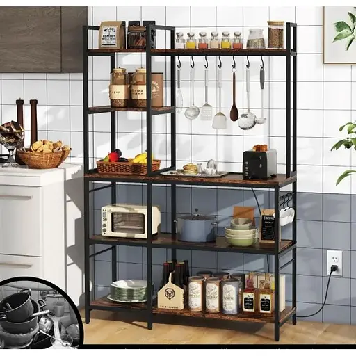 Стеллаж Costway Kamel 5-ярусный с 2 ​​розетками в стиле Loft - фото 4