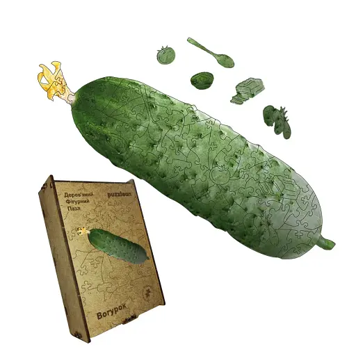 Деревянный фигурный пазл Огурец, А2, Деревянная коробка 300+ элементов