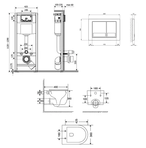 Набір Q-tap Nest 4 в 1 підвісний унітаз Taurus Ultra Quiet 490x360x380 + комплект інсталяції QT2433084EUQMB46183 - фото 2