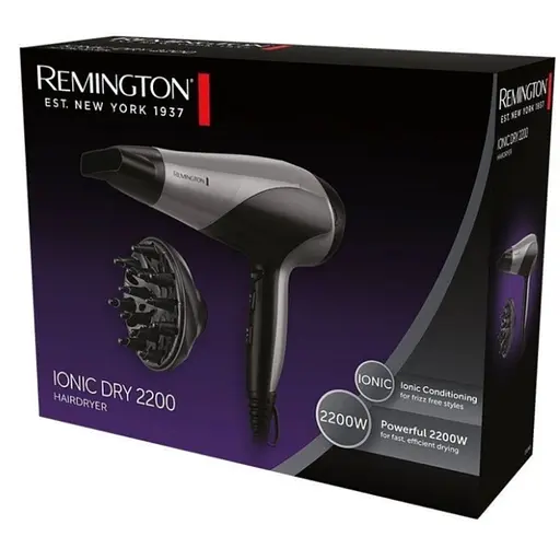 Фен Remington D3190S, Black, 2200W, 2 скорости, 3 режима, ионизация, стандартный концентратор (11мм), диффузор (45761560100) - фото 3