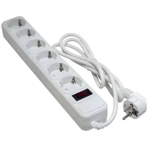 Фильтр сетевой Patron, 6 розеток, 3 м, белый, 10А, до 2.2 кВт, выключатель, заземление, 3x1 мм² (SP-1063W) - фото 1
