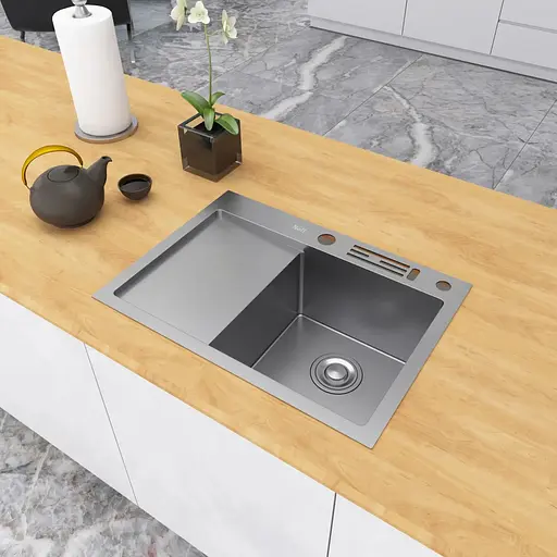 Кухонная мойка накладная из нержавеющей стали с левым крылом 1.5 мм Nett NS-6045(L), Нержавеющая сталь - фото 4