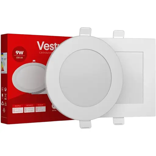 Круглый светодиодный светильник Vestum врезной 9W 6000K 220V 1-VS-5108