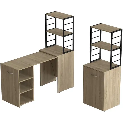 Стол-тумба трансформер Смарт 4/1 с этажеркой Ferrum-decor 1430x1450x500 Черный металл ДСП Дуб Сонома 16 мм (FRD-105126)