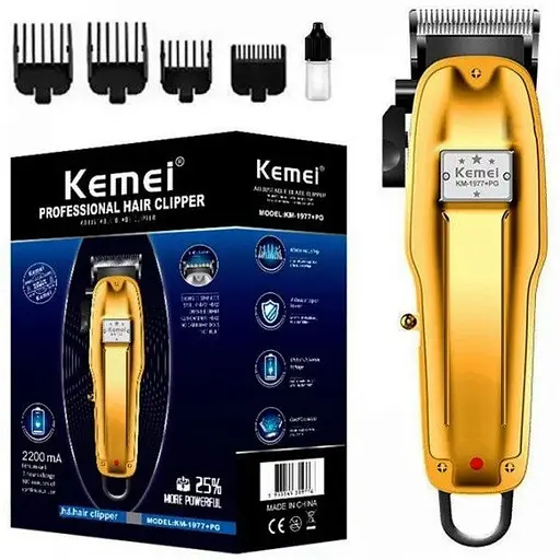Машинка для стрижки волосся та бороди Kemei 1977 професійна акумуляторна з насадками металева - фото 1