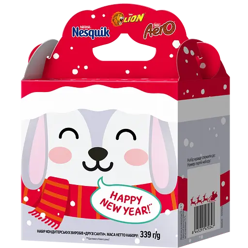 Новорічний подарунковий набір цукерок Nestle Lion Nesquik Aero Друзі Санти в асортименті 339 г