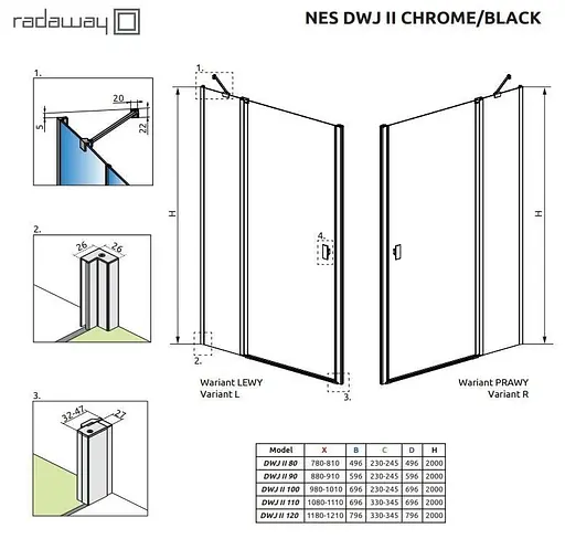 Душові двері Radaway Nes Black DWJ II 90 см 10036090-54-01R - фото 3