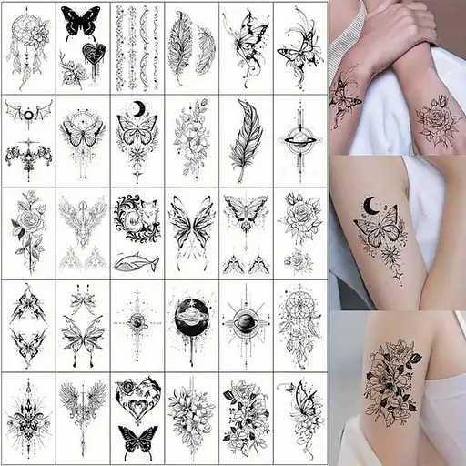 Набор временных тату «Черные мини» black-tattoo-mini-set-30 из 30 черных по 9,5 х 5,5 см