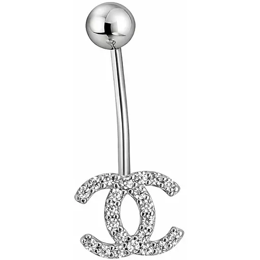 Серебряная серьга для пирсинга пупка з фианитами. 7030.1С - фото 1