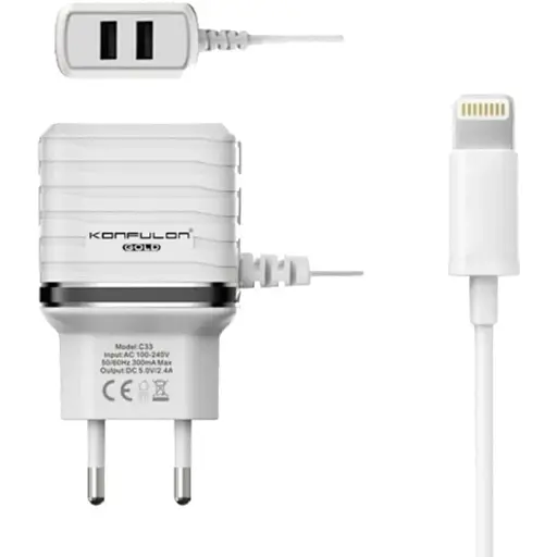 Зарядний пристрій iPhone 5 6 7 8 Konfulon блок живлення Lightning + 2 usb - фото 1