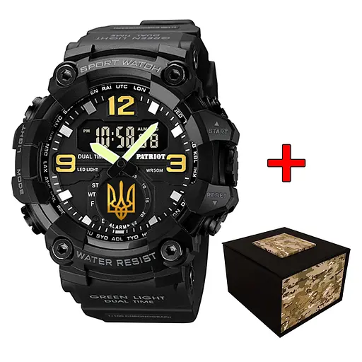 Годинник наручний чоловічий 003BKUAGD Тризуб золото Чорні + Коробка. Patriot acs0031061 - фото 1