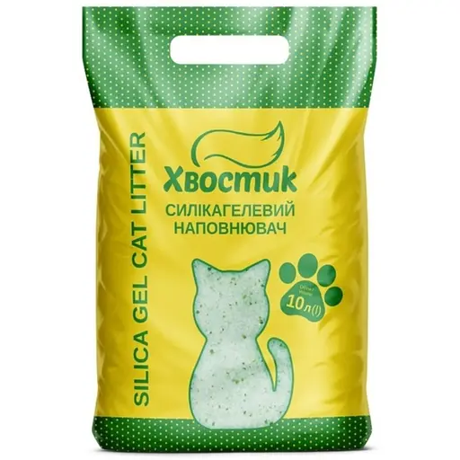 Силикагелевый наполнитель для кошачьего туалета Хвостик мелкий с зелеными гранулами 10 л (163084)