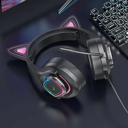 Накладні навушники Hoco W107 Cute cat (USB+3.5mm/2m) Phantom Cat - фото 7