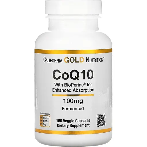 Коензим Q10 USP із біоперином California Gold Nutrition CoQ10 USP with Bioperine 100 мг 150 вегетаріанських капсул