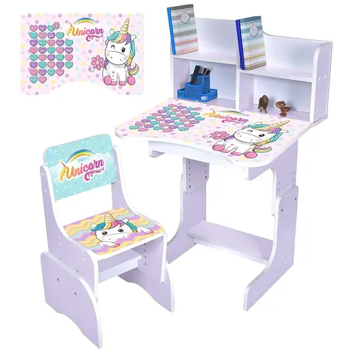 Дитяча парта Bambi N 2071-9-6 Єдиноріг зі стільчиком та регульованою висотою лаванда