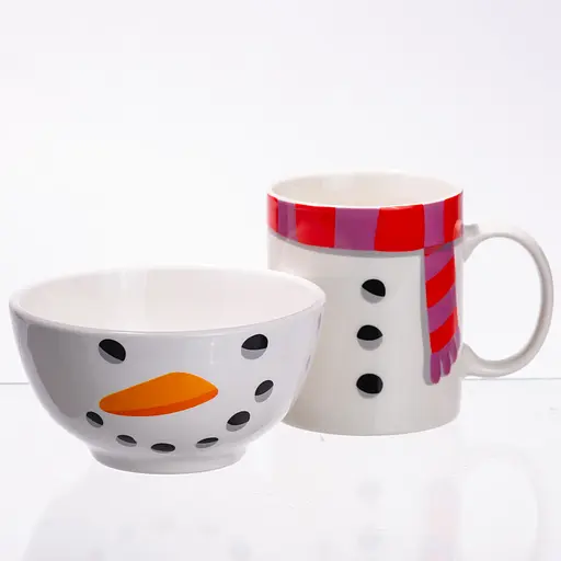 Новогодняя чашка с пиалой Yiwu Snowman набор праздничный CR-1-49 - фото 4