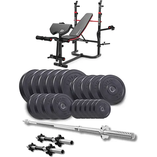 Набір Elitum Titan 109кг з лавою HS-1065HB Pro, штангою та гантелями
