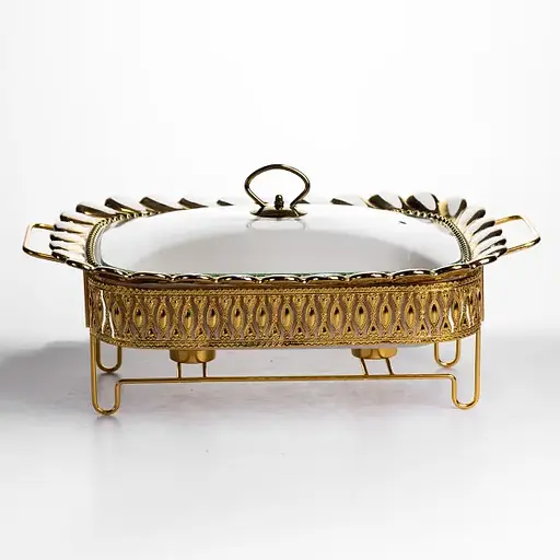 Мармитница фарфоровая Yiwu Tiffany 2 л квадратная со стеклянной крышкой на металлической подставке 38х30х7 см с подогревом для первых блюд SX42-3 - фото 5