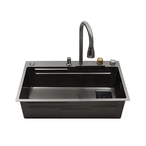 Кухонная мойка Kroner KRP Schwarze - SET7545HM PVD (3.0/0.8 мм) CV033382, Черный - фото 7