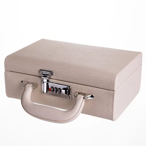 Скринька для прикрас екошкіра 2 яруси з кодовим замком 24×16×9.5 см органайзер для прикрас Бежевий Yiwu HP-5-24BE - фото 2