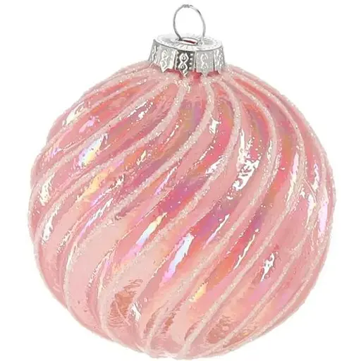 Елочный шарик Chomik стеклянный розовый рельефная волна 8 см (BOZ4761)