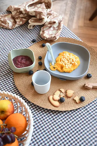 Набор Beaba 4+ тарелка миска стакан ложка оливковая/серая (913608) - фото 13