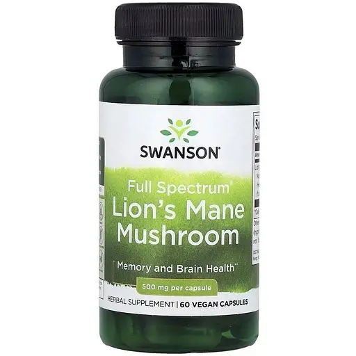 Ежевик гребенчатый Swanson Lion's Mane Mushroom 500 mg Full Spectrum, 60 капсул для поддержки когнитивной функции