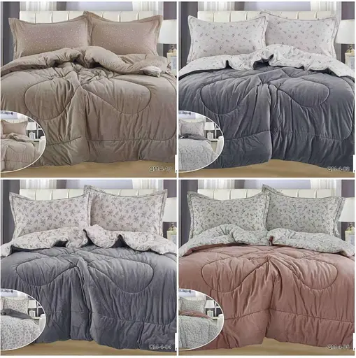 Постільна білизна Laura Grand 4 сезони QM-4-05 комбінована - зимова велюр євро комплект коричневий - фото 2